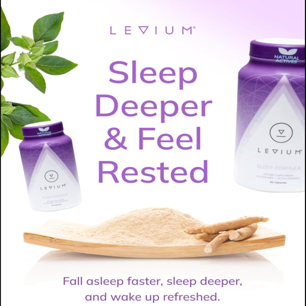 Levium Sleep Formula Supplement | Natural Relaxation Aid Capsules with Melatonin, GABA, L-Theanine, Magnesium | 60 Count Bottle – 30 Day Supply