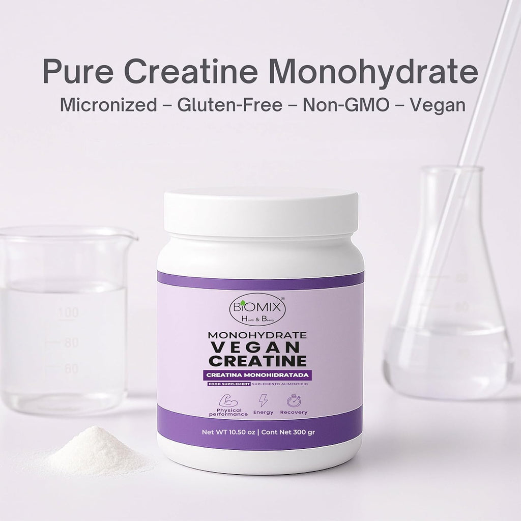BIOMIX HEALTH & BEAUTY Premium Vegan Micronized Creatine Monohydrate — 300 g (60 Servings) — Gluten-Free, Non-GMO, Ultra Absorption