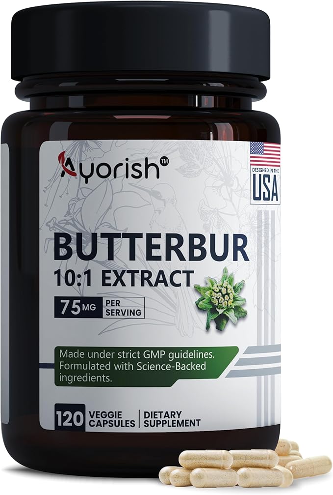 Butterbur 10:1 Extract Capsules 750mg Equivalent Petasites japonicus 120 Vegan Capsules Premium Herbal Extract Supplement for Daily Wellness and Natural Lifestyle Support
