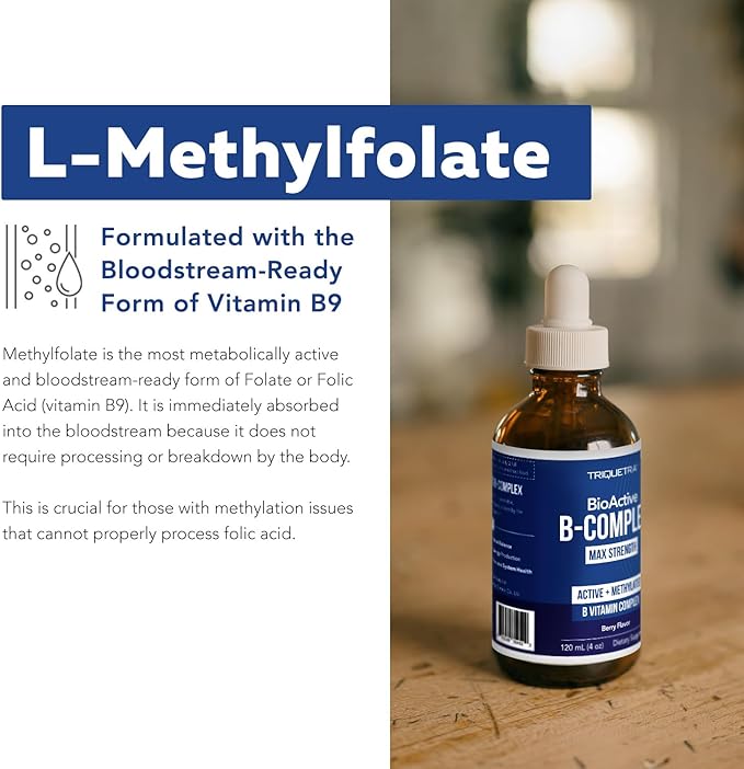 BioActive Vitamin B Complex - Blood Stream Ready, Methylated B Complex - Featuring Methylfolate, 3 BioActive Forms of B12, BenfoPure® B1 & Pantesin® B5 - 12 B Vitamins in Clinical Doses - Liquid 4 oz