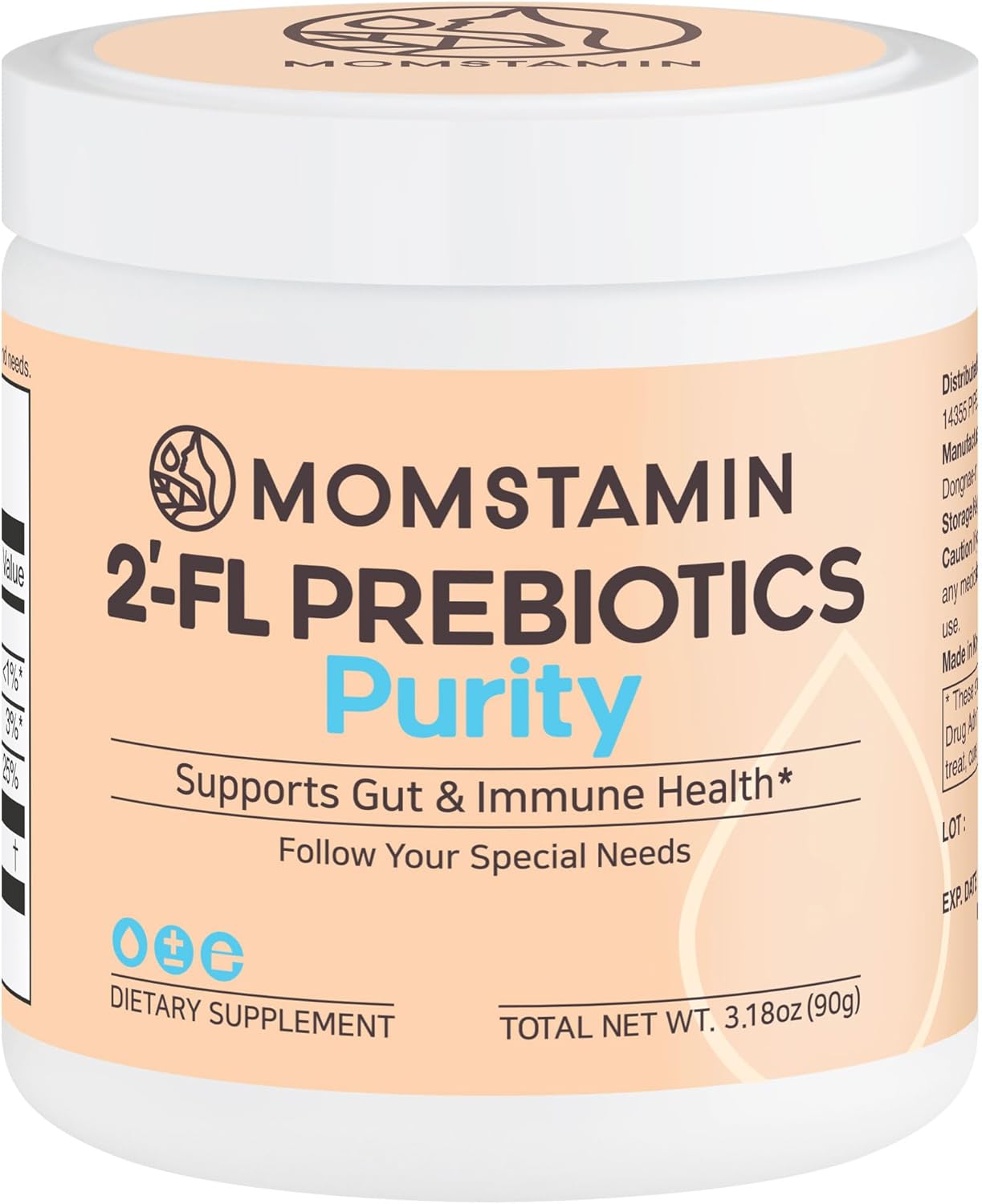 MOMSTAMIN Purity HMO Human Milk Oligosaccharide (HMO 2'-FL) Prebiotic Powder Feed Probiotics for Immune Support, Healthy Gut, Digestive Health, GRAS Approved (90 Servings, 3 Months)
