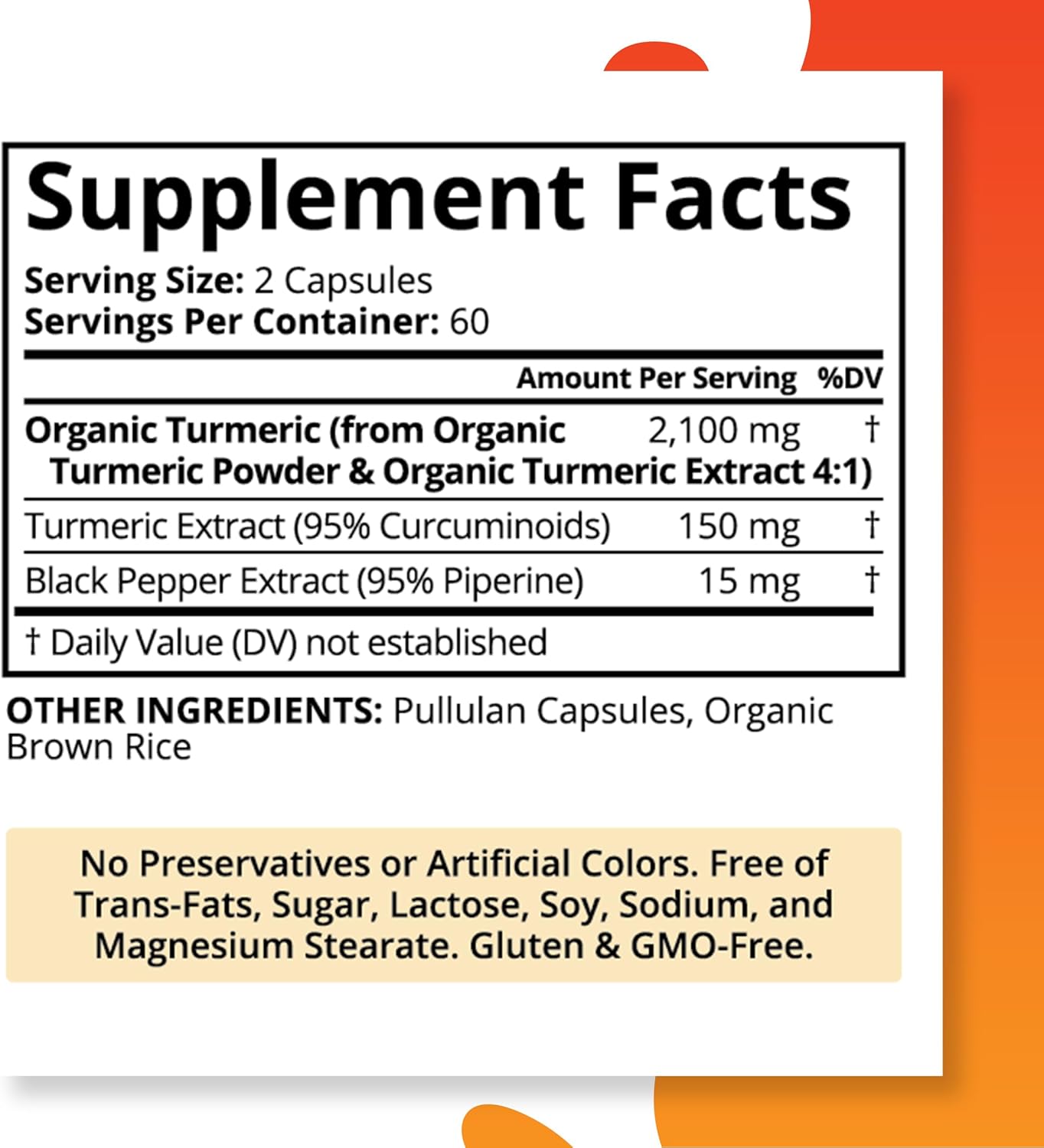 Organic Turmeric Curcumin with Black Pepper Bioperine 2,250 MG/Serving, 95% curcuminoids - Antioxidant Joint Supplement, Muscle & Brain Support - Turmeric Supplement, Non-GMO, Vegetarian, 120 Capsules
