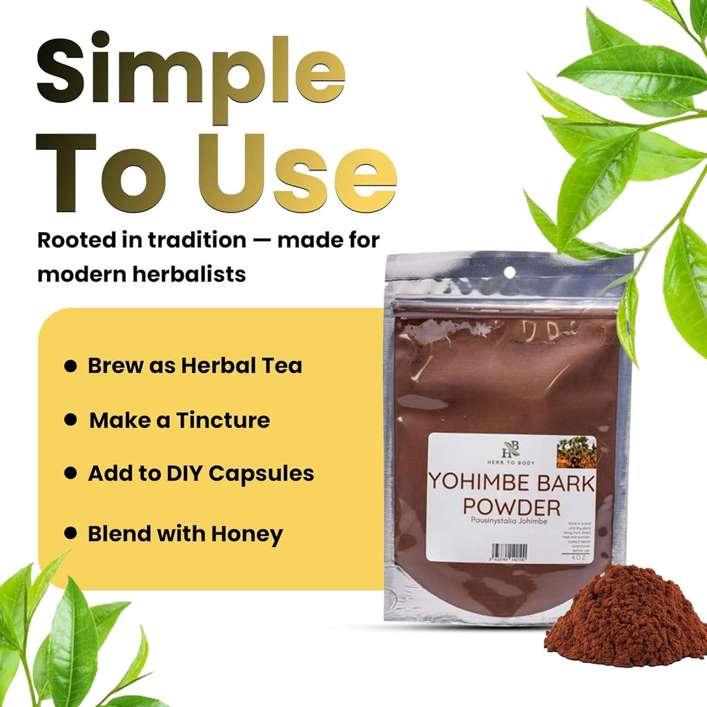 Yohimbe Bark Powder – 4 oz, Wildcrafted Dried Yohimbe Powder Sourced from Africa for Herbal Tea and Traditional Uses
