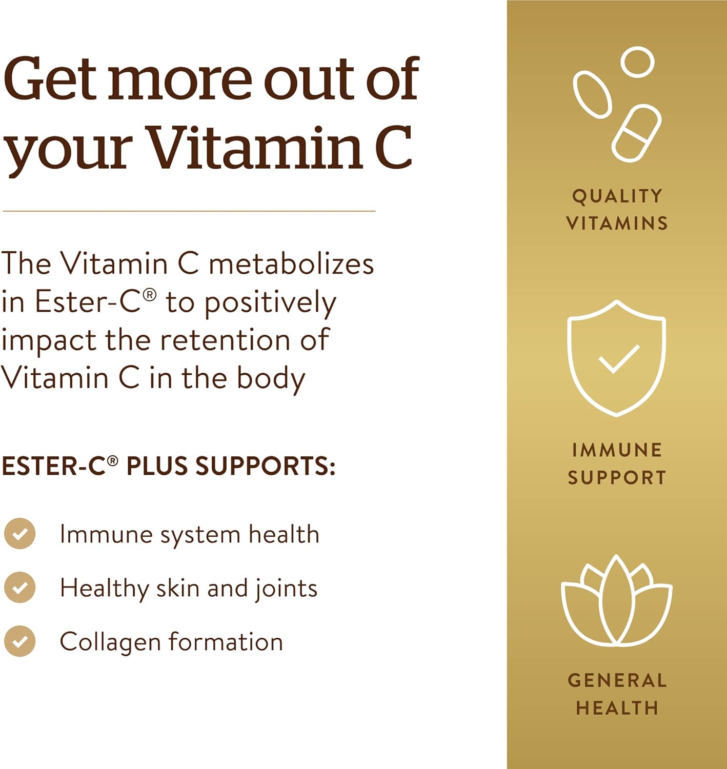 Solgar Ester-C Plus 1000 mg Vitamin C (Ascorbate Complex), 60 Tablets - Gentle On The Stomach & Non Acidic - Antioxidant & Immune System Support - Non GMO, Vegan, Gluten Free, Kosher - 60 Servings
