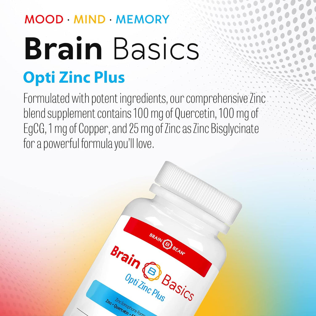 Brain Basics Opti Zinc Plus - Zinc Supplement with Quercetin, EGCG, and Copper. Immune Support Formula - 60 Tablets