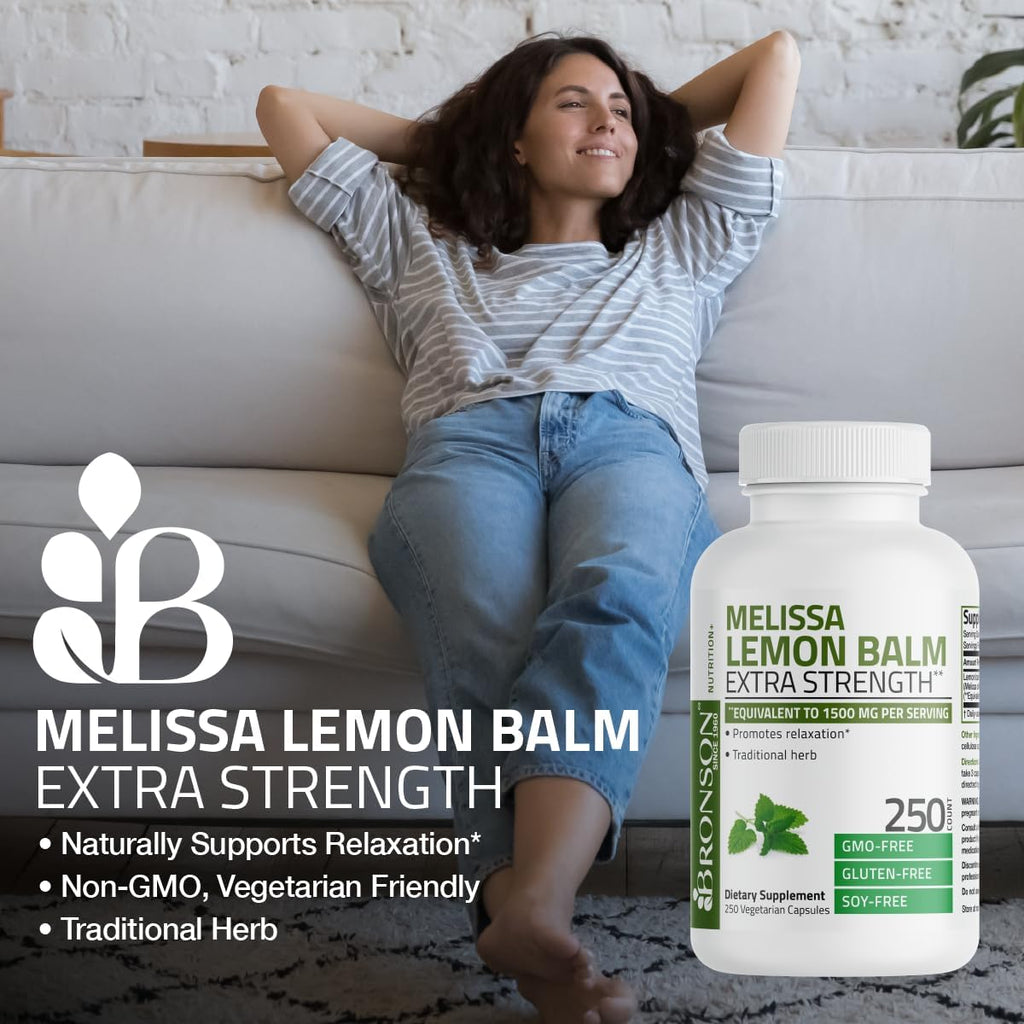 Bronson Melissa Lemon Balm Extra Strength, Non-GMO, 120 Vegetarian Capsules