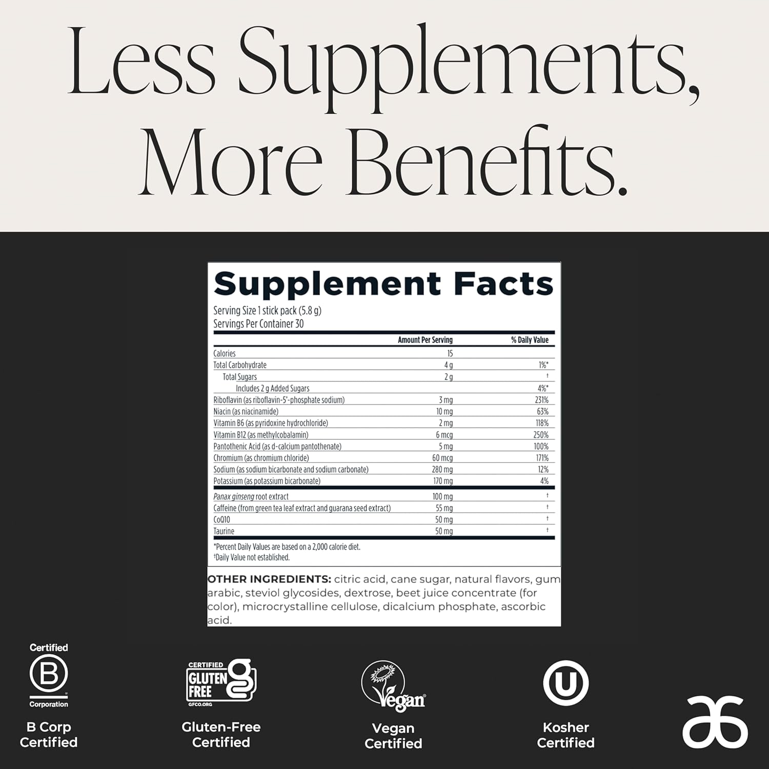 Arbonne Ginseng Energy Supplements - PomegranateFlavor Fizz Sticks, Energy Boost with Caffeine Powder from Guarana and Green Tea, Delicious Alternative to Caffeine Pills