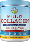 Terranics Multi Collagen Peptides Powder, Type I II III V X Hydrolyzed Collagen for Women+Men, Collagen Supplements for Skin Nail Hair, Fast Dissolve, Unflavored Colageno, No Sugar, Keto, 16oz