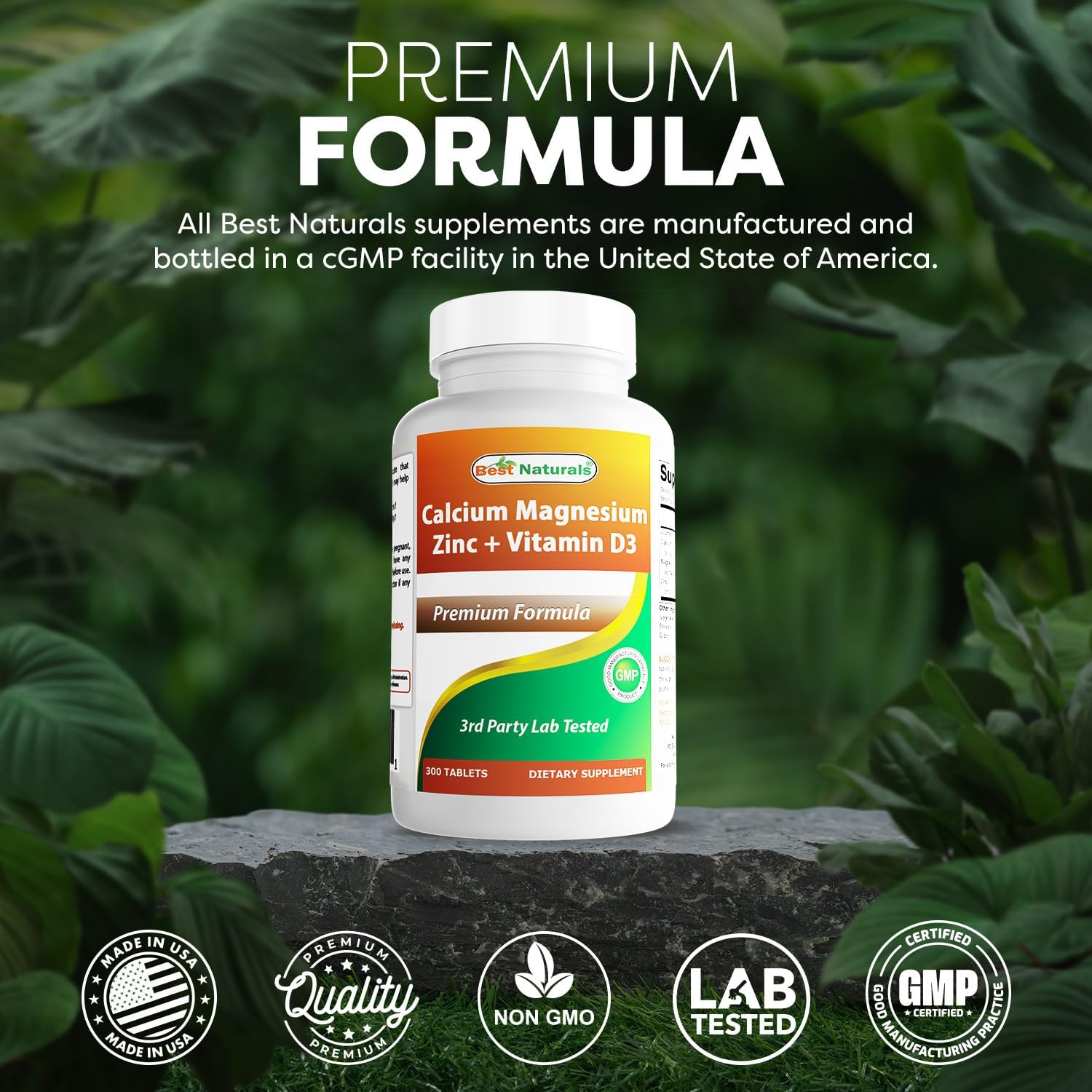 Best Naturals Calcium Magnesium Zinc with Vitamin D3, 300 Tablets - Calcium 1000 mg, Magnesium 400 mg, Zinc 25 mg & D3 600 IU per Serving (3 Tablets)