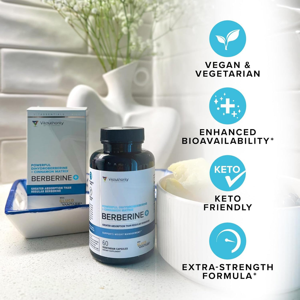 Vitauthority Berberine with Ceylon Cinnamon Supplements | High Absorption Dihydroberberine for Balance and Support | Vegan Powerful AMPk Activator & Antioxidant | 30 Servings