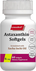 Free-Form Astaxanthin 6mg Softgel-60 Softgels Dietary Supplement Strongest Antioxidant Immune Supports Supports Eye,Joint & Skin Health Formulated with Sacha Inchi Oil
