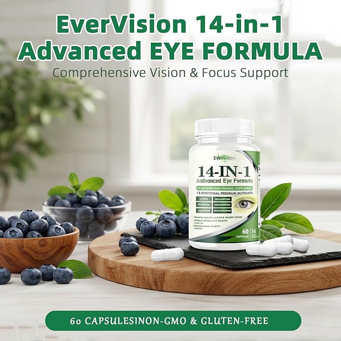Evervision 14 in 1 Advanced Eye Formula, Eye Vitamin and Mineral Supplement, 60 Capsules -2PCS