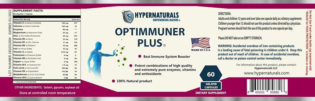 OPTIMMUNER Plus - Immune System Booster – 100% Natural Supplement - Real Improvements, 60 Caps