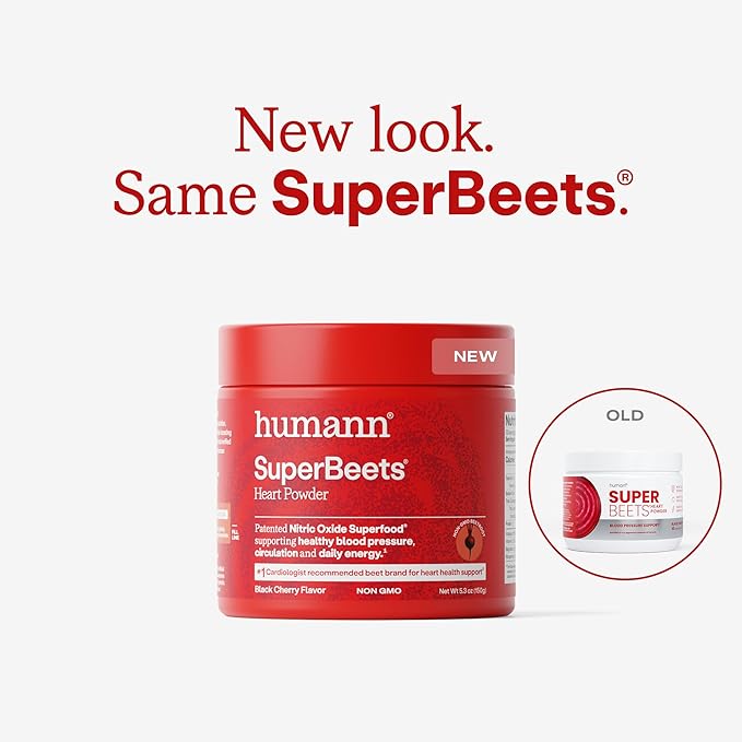 Humann SuperBeets Beet Root Powder - Non-GMO Beetroot Superfood - Nitric Oxide Supplement for Heart Health, Circulation & Blood Pressure Support - Black Cherry, 60 Servings