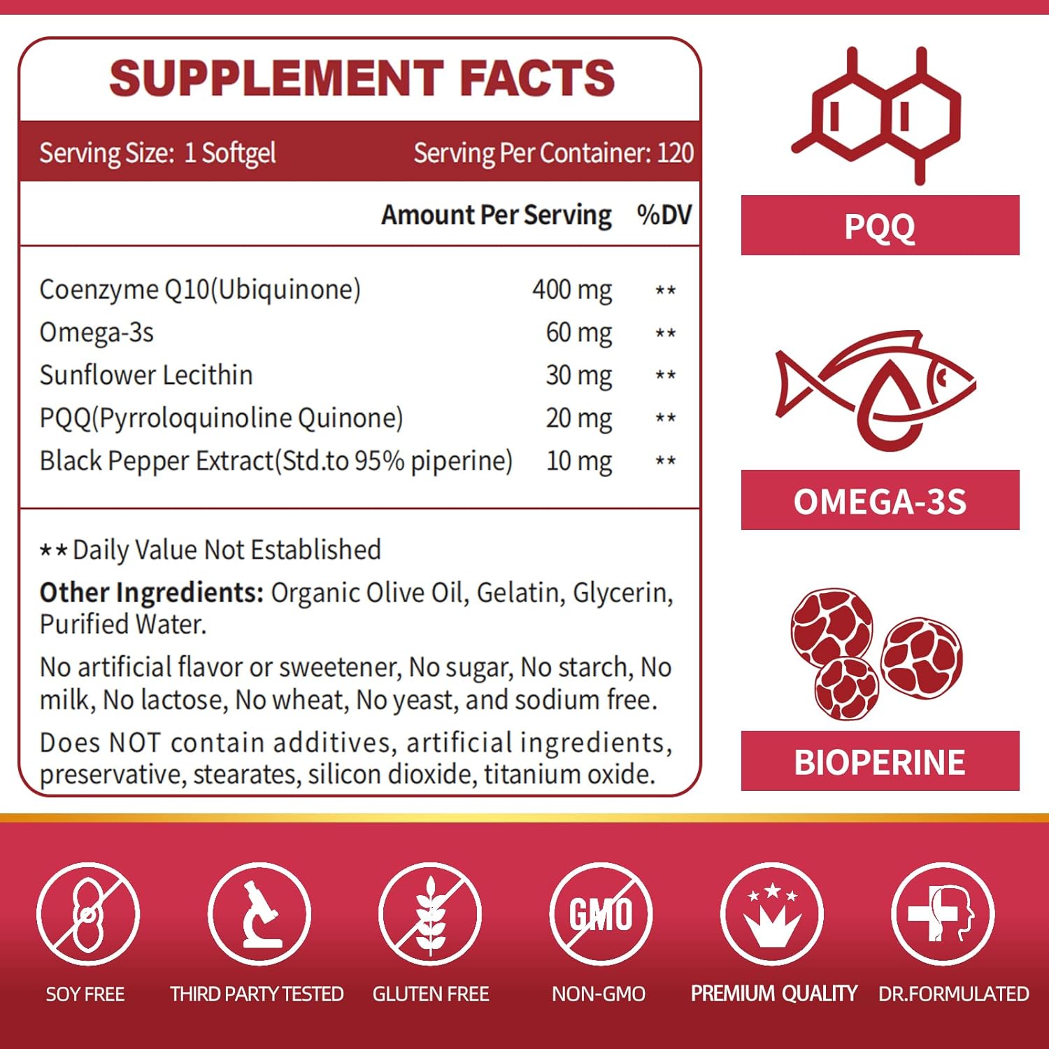 ZEBORA CoQ10-400mg-Softgels with PQQ, BioPerine & Omega-3, Coenzyme Q10(Ubiquinone) Supplement for High-Absorption, Powerful-Antioxidant, Support Heart & Energy-Production, 120 Servings