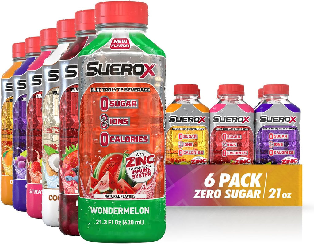 SueroX Sugar-Free Sports Drink for Hydration and Recovery, Electrolyte Hydration Drink with 8 Ions, Zero Calorie Sports Drinks with Electrolytes, Kickstart Pack, 21.3 Fl Oz, 6 Count
