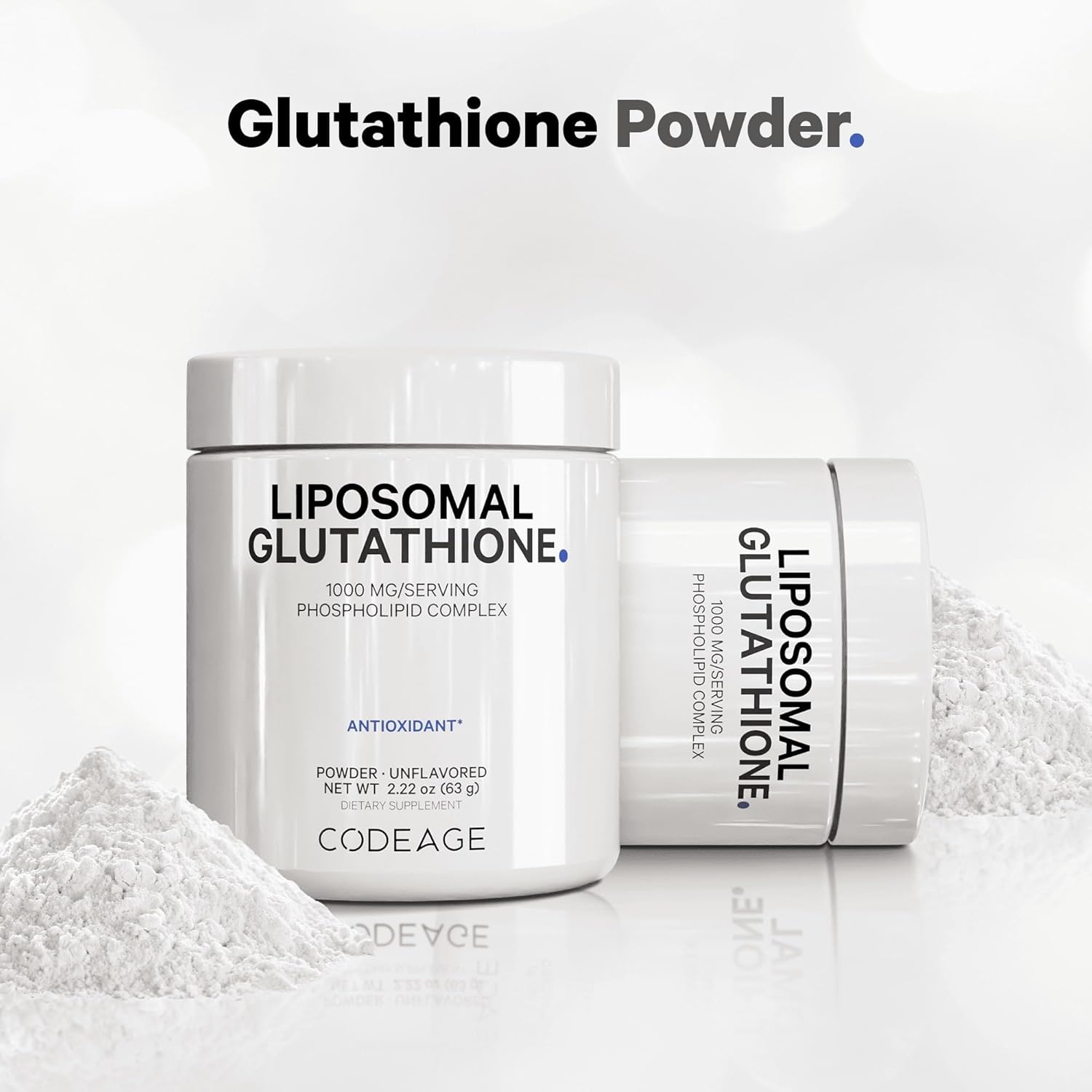 Codeage Liposomal Glutathione Powder - 1,000 mg L-Glutathione per Serving, Liposomal Delivery - 2-Month Supply - Vegan Reduced L-Glutathione - Unflavored - Phospholipid - Non-GMO Gluten-Free - 2.22 Oz