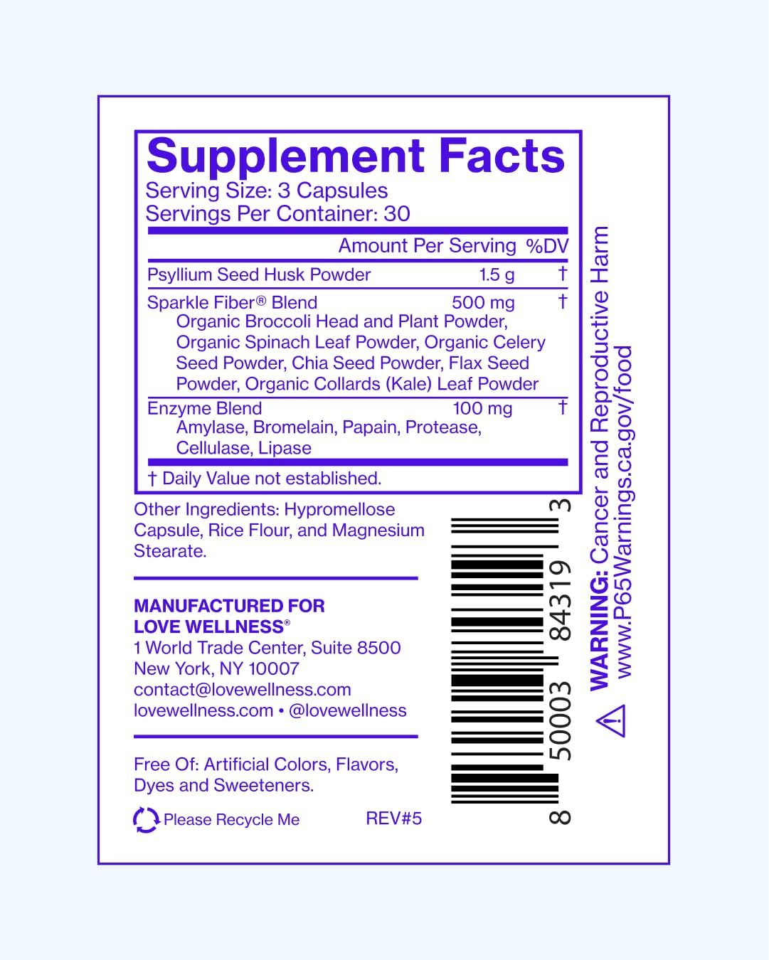 Love Wellness Sparkle Fiber | Fiber Supplement with Digestive Enzymes | Greens Superfood Powder & Psyllium Husk Powder | Promotes Gut Health for Women | Regularity & Bloating Relief | 90 Count