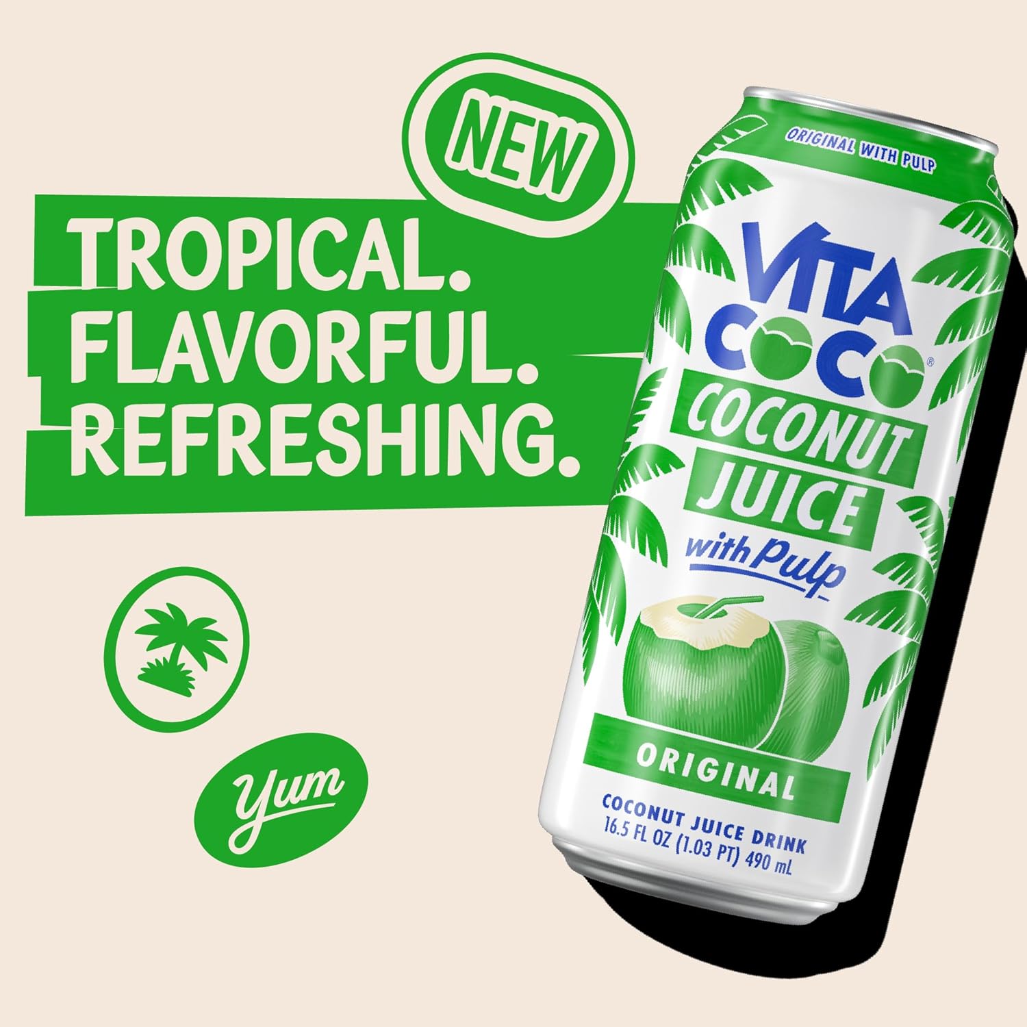 Vita Coco Coconut Juice, Original with Pulp | Big, Bold Coconut Taste | Natural Electrolytes | Sweet, Refreshing Hydration | 16.9 oz can (Pack of 12)