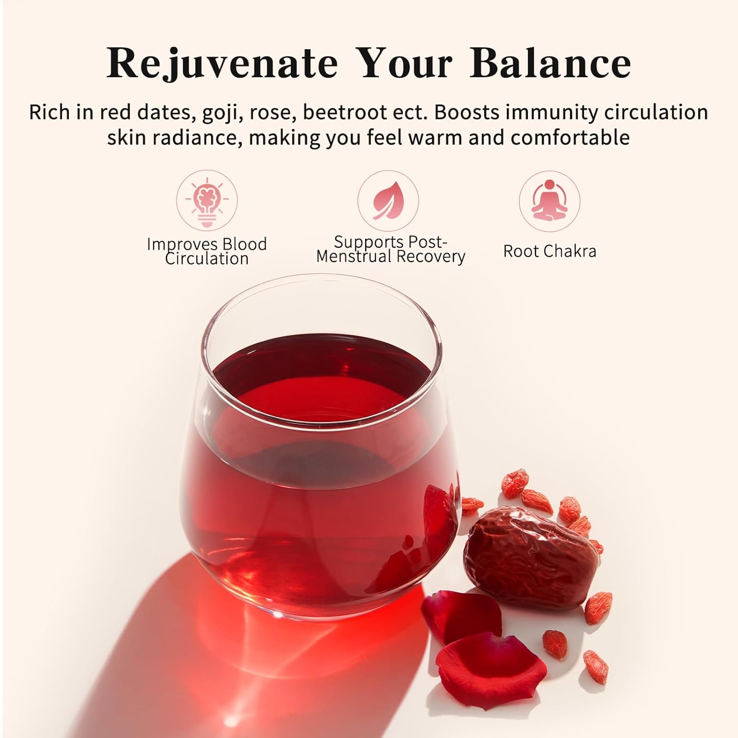 Five Reds Tea for Rejuvenates Energy, Leafberry Sampler Wellness Functional Herbal Tea Detox Boosts Immunity Awaken Rose Jasmine Red Dates Beans 10 Bags Box Teas Drinkers Gifts for Women