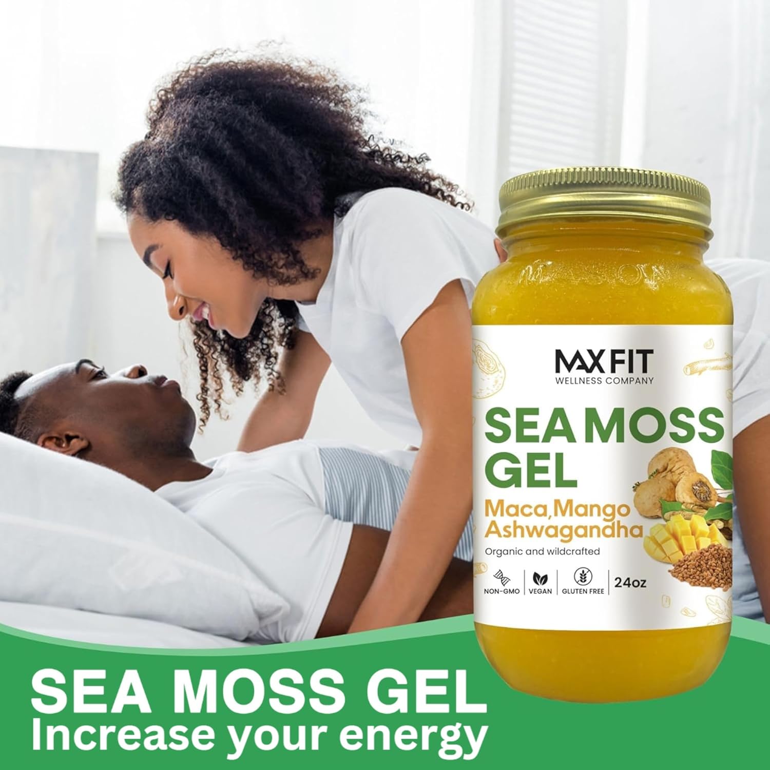 MAX FIT Sea Moss Gel Maca Ashwagandha 24oz Wildсrafted Gold Sea Moss Gel from Saint Lucia | 92 Vitamins and Minerals | Pure Raw+Non-GMO