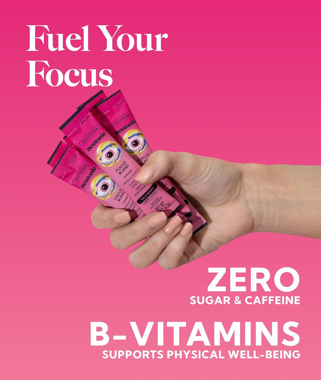 Neutonic Nootropic Focus Blend Powder | Wild Berry 16 Sticks | Caffeine Free, Zero Sugar | Support Memory, Mental Clarity, Cognitive Function | Boost Focus, Energy, Brain Health