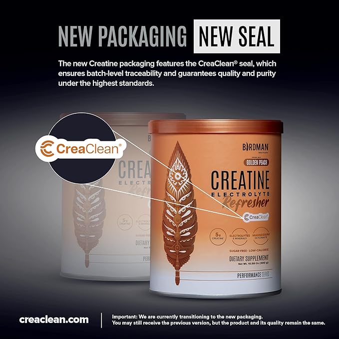 BIRDMAN Creatine Refresher | Creatine Monohydrate Powder with Electrolytes, Magnesium Glycinate & Vitamins | Creaclean Seal | Sugar Free, Low Calorie | Golden Peach | 30 Servings