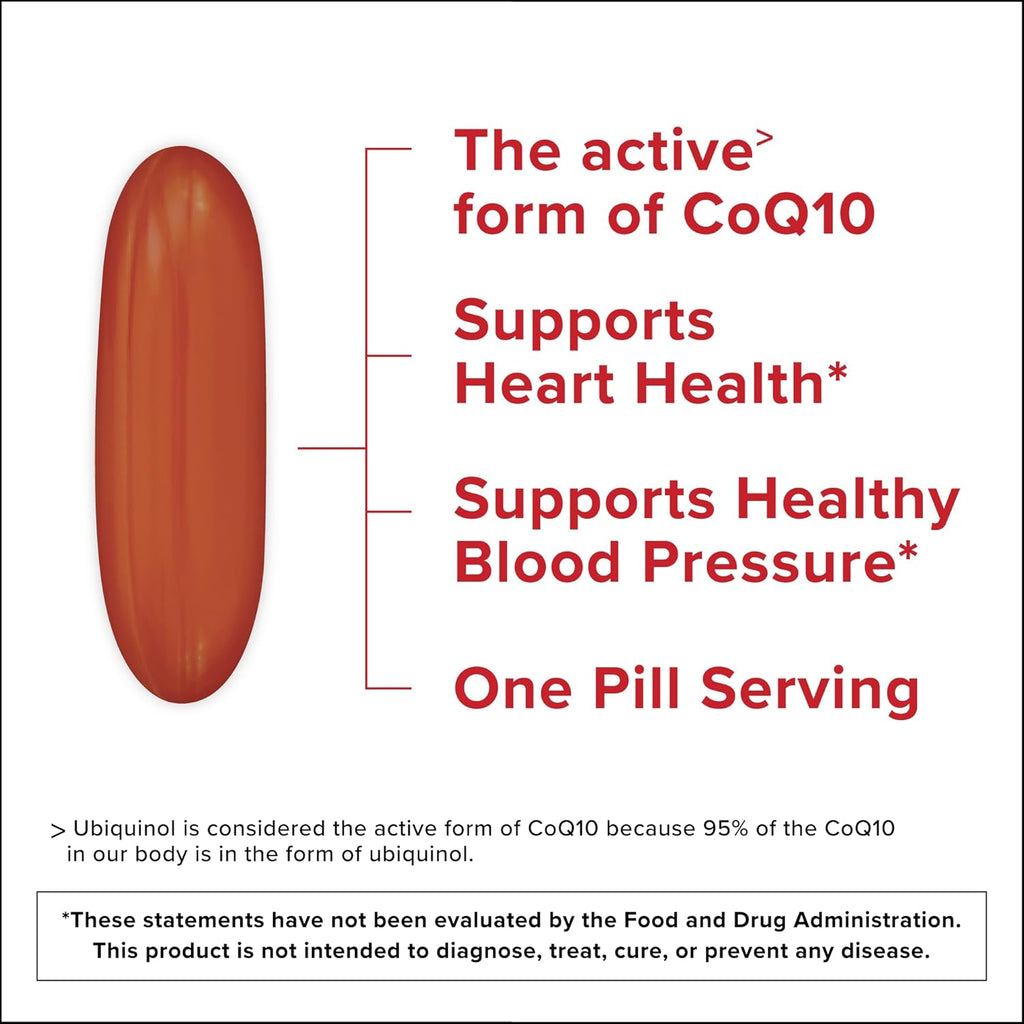 Qunol Ubiquinol CoQ10 200mg Softgels, Powerful Antioxidant for Heart and Vascular Health, Essential for Energy Production, Natural Supplement Active Form of CoQ10, 60ct Softgels