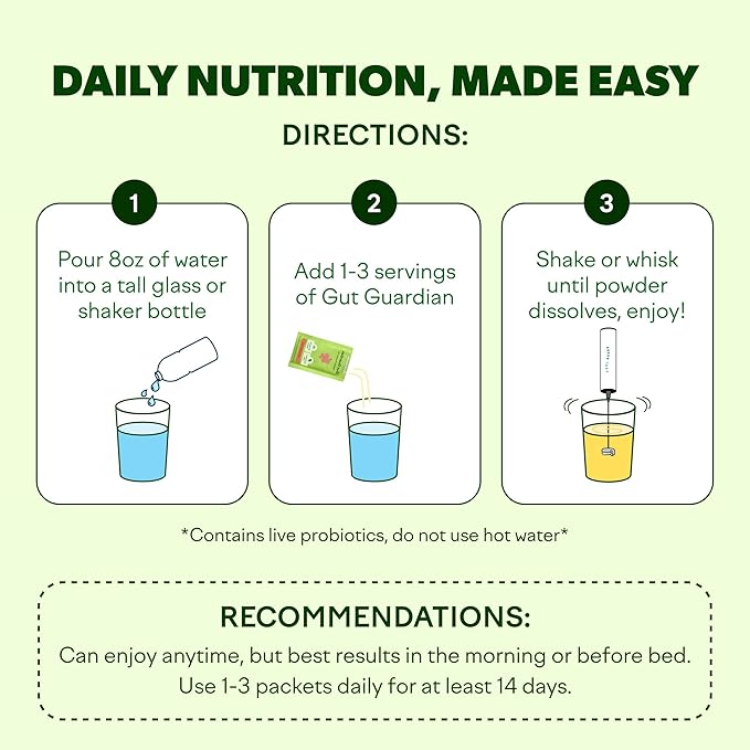 Feel Goods Gut Guardian, Digestive Health Powder Packets - Probiotic Fiber Powder with Prebiotics & L Glutamine for Gut Health, Bloating Relief & Digestion Support - Zero Sugar & Organic Flavor