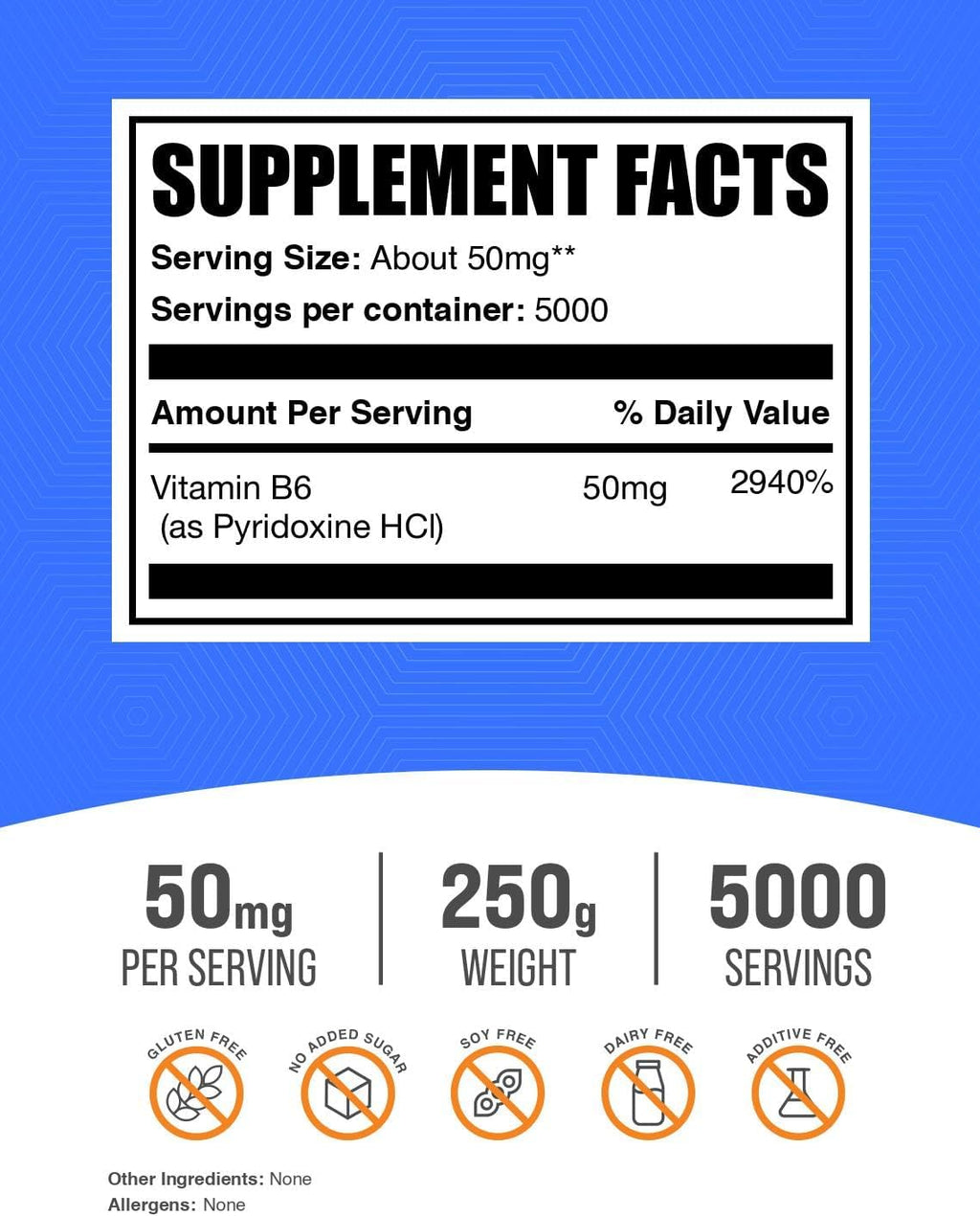 BulkSupplements.com Pyridoxine HCl Powder - Vitamin B6 Supplement, Vitamin Supplement - Gluten Free, 50mg of Pyridoxine B6 per Serving, 250g (8.8 oz) (Pack of 1)