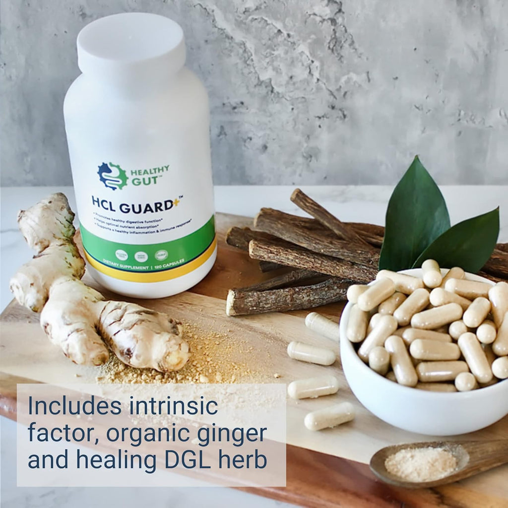 Healthy Gut HCL Guard+ | Promotes Healthy Digestive Function | Betaine Hydrochloride, Organic Ginger Root, DGL, and Pepsin | 60 Servings