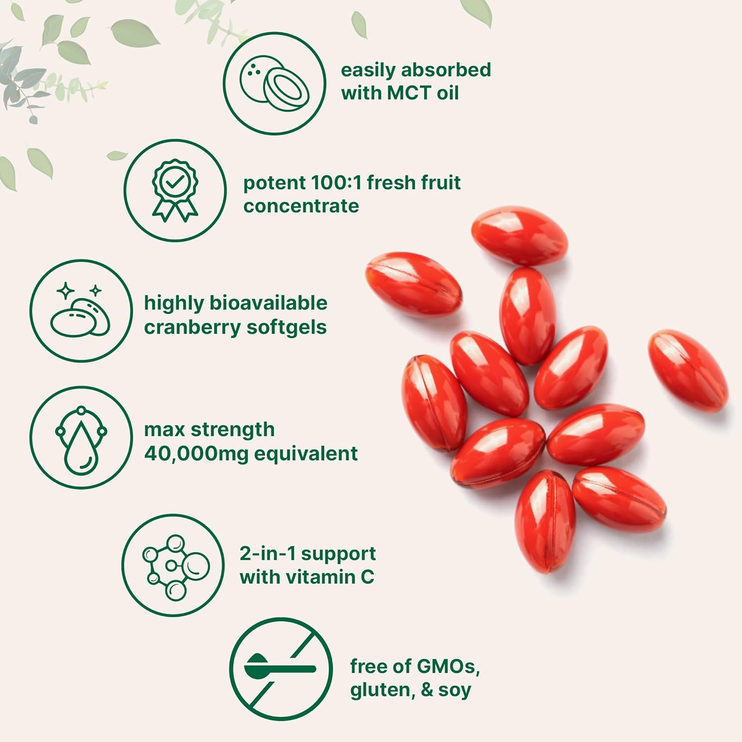Micro Ingredients Cranberry Supplement for Women | 300 Softgels with Vitamin C & MCT Oil | Highly Bioavailable 40,000mg Equivalent Extract | Cranberry Pills for Women Support Urinary Tract Health
