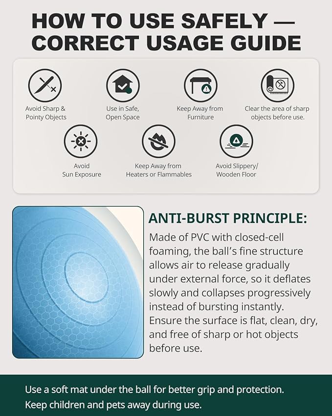 Trideer Exercise Ball for Yoga, Pilates & Fitness – Stability Ball Equipment for Home Gym & Office Chair, Core & Balance Training Accessories, Physical Therapy Equipment, Quick Pump Included, 5 Sizes