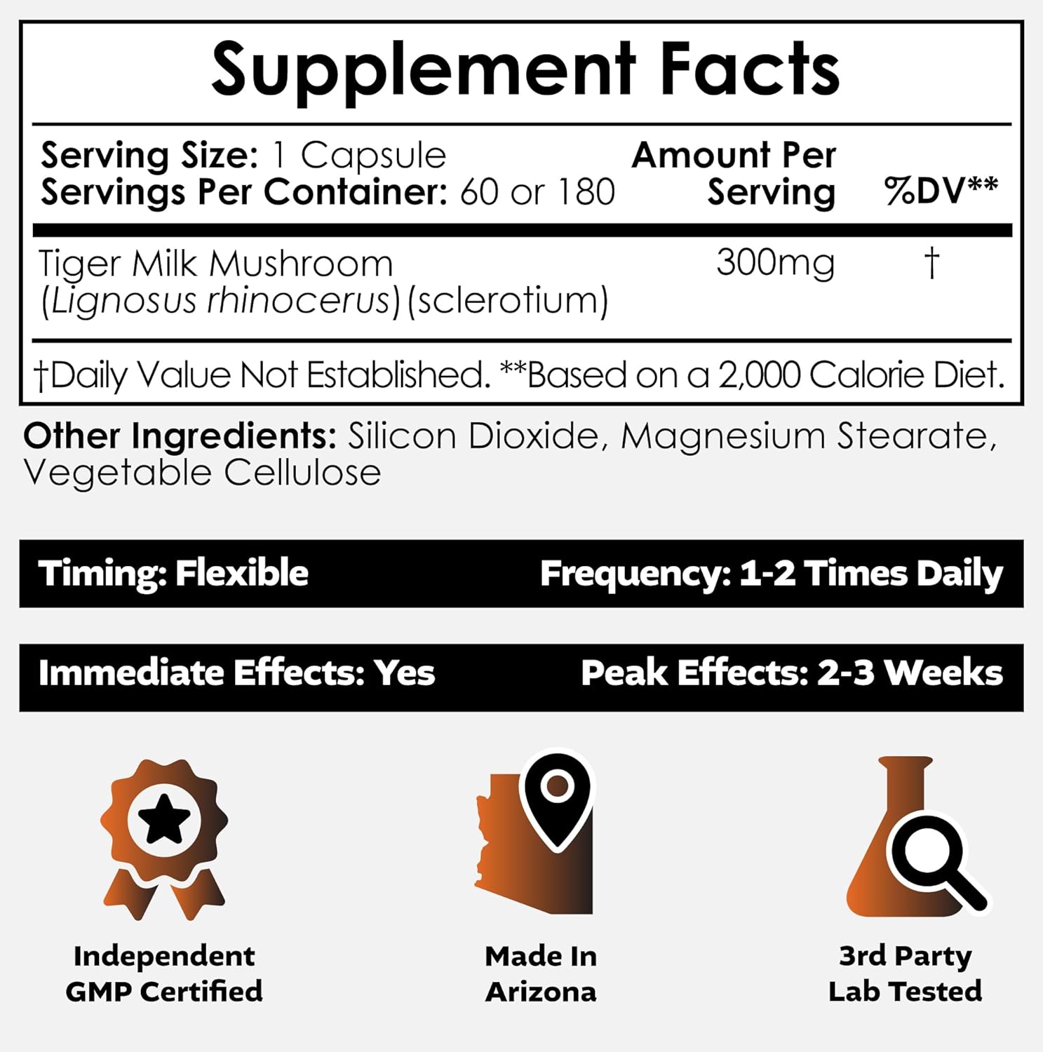 Nootropics Depot Tiger Milk Mushroom Capsules | 300mg | 180 Count | Lignosus rhinocerus Sclerotium | Cognition, Histamine, & Respiratory Support