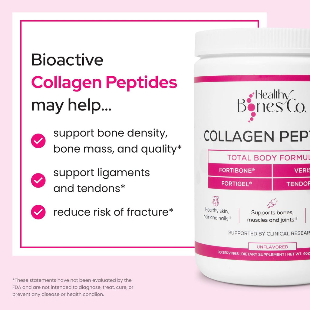 FORTIBONE Premium Bone Health Collagen Peptides w/FORTIGEL, VERISOL & TENDOFORTE, Clinically-Supported for Bones Joints Skin Hair Nails, Hydrolyzed Collagen Complete, Anti-Aging Formula (30 Servings)
