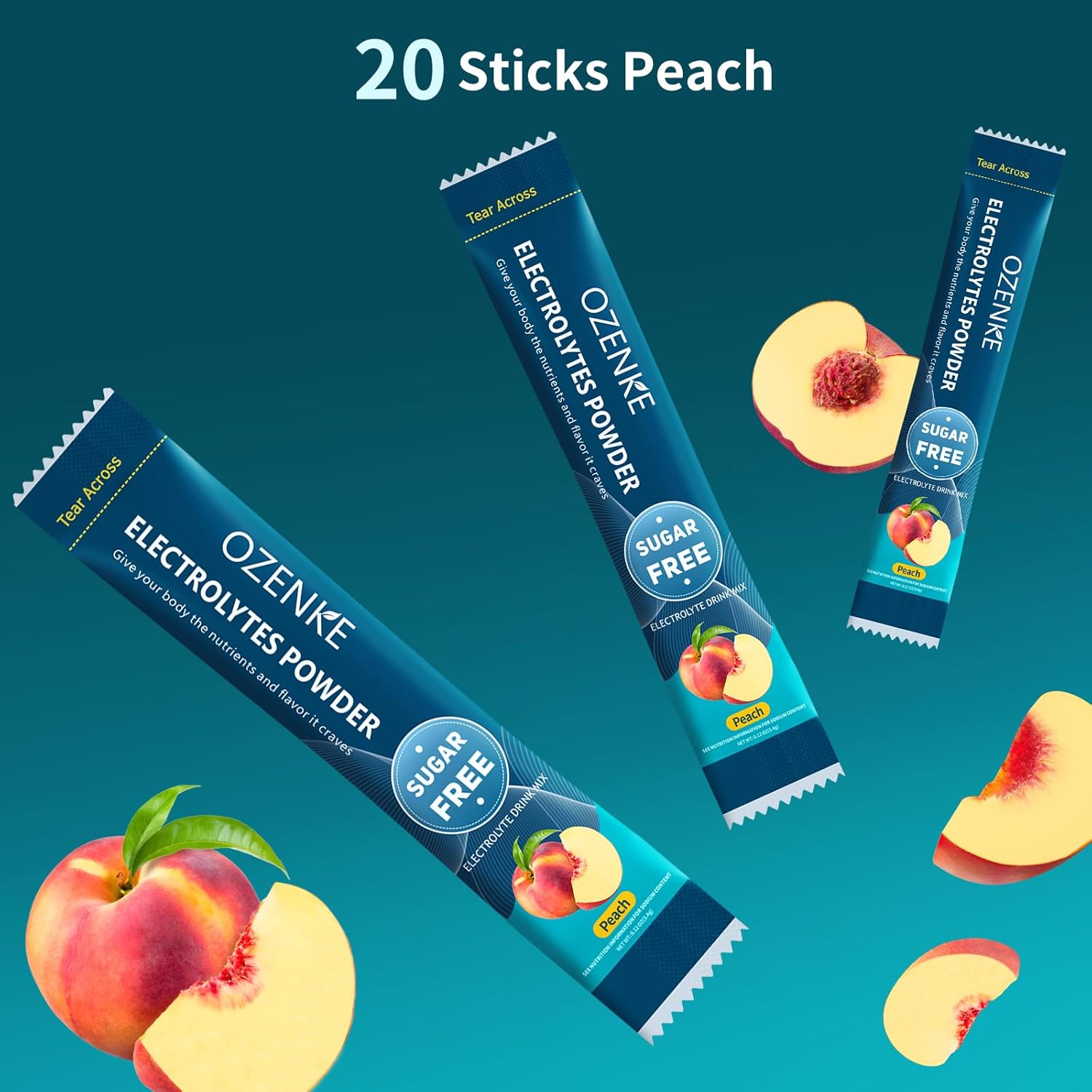 Electrolytes Powder Packets, Electrolytes Sugar Free, Hydration Packets, Portable Electrolyte Drink Mix for Rapid Hydration, No Sugar & Low Sodium | 0 Calorie | Peach Flavor | 20 Sticks