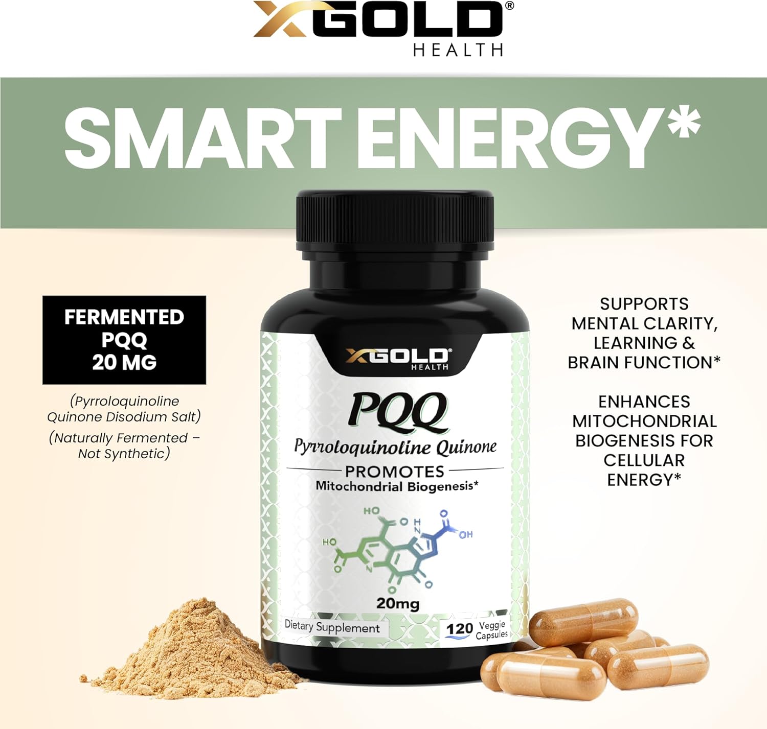 Fermented PQQ (99.7%+ Pure) – Mitochondrial Support, Energy Boost, Heart & Brain Health, Better Sleep – Non-GMO Supplement