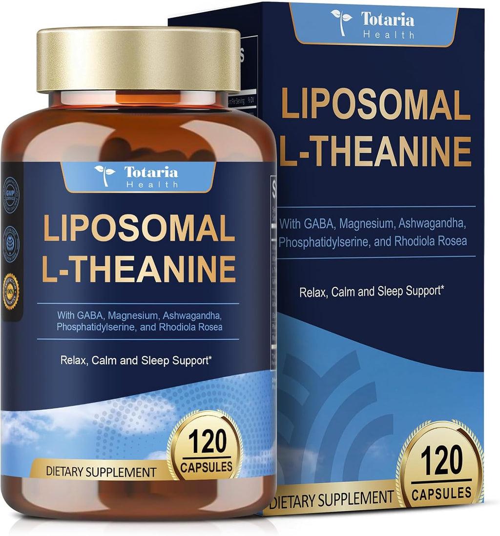 Liposomal L-Theanine Supplement 750mg with GABA,Ashwagandha,Magnesium Glycinate,Rhodiola Rosea,Phosphatidylserine Complex Supplements for Men and Women Mood |Focus | Sleep Support 120 Capsules