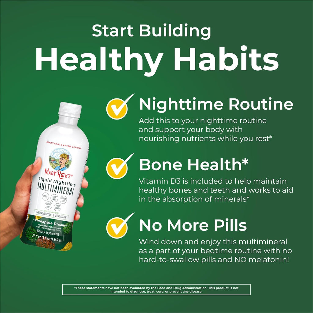 MaryRuth Organics Liquid Nighttime Multimineral | NO Melatonin | Magnesium Citrate | Calcium | Zinc | Vitamin D3| Available in 4 Flavors | Vegan | Sugar Free | Gluten Free | 32 Oz