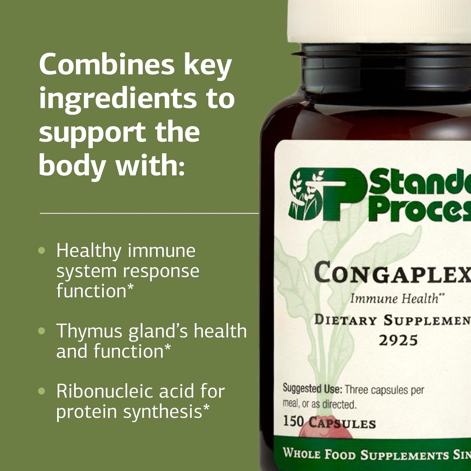 Standard Process Inc. Congaplex - Thymus Gland Support Supplement - Immune Health with Calcium Lactate, Magnesium, Vitamin C & Vitamin A - Immune System Aid with Mushroom Powder - 150 Capsules