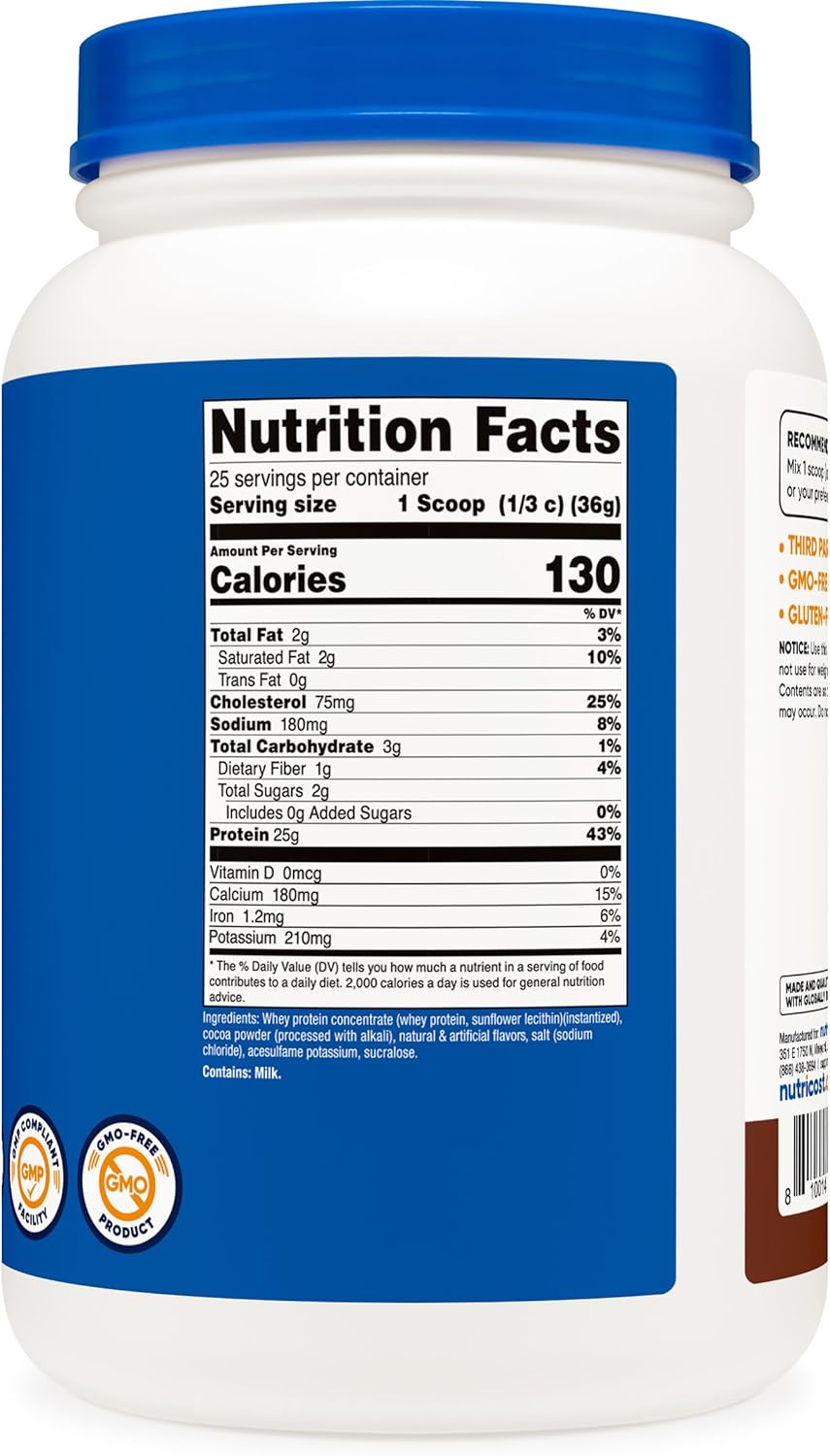 Nutricost Whey Protein Concentrate (Chocolate) 2LBS - Gluten Free & Non-GMO