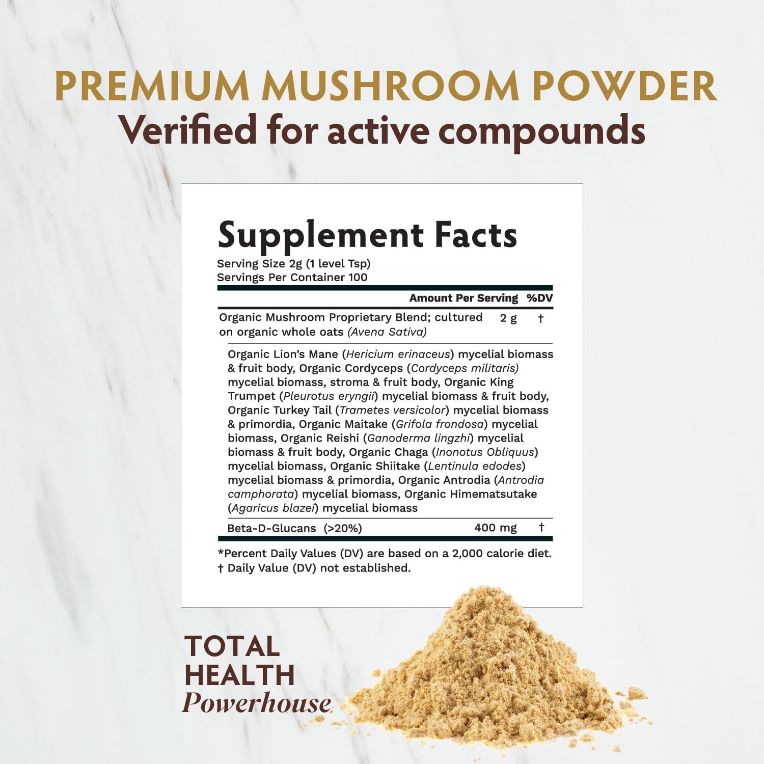 TRIBE ORGANICS Mushroom Golden Blend Powder - Organic Mushroom Powder Complex - 10-in-1 Mushrooms for Immunity Support & Health - 200g Pouch - 100 Servings