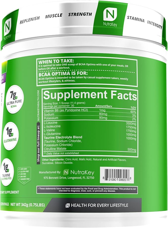 NutraKey BCAA Optima Post Workout Recovery Complex, No Sugar, No Carb, Recovery Aid, Grape