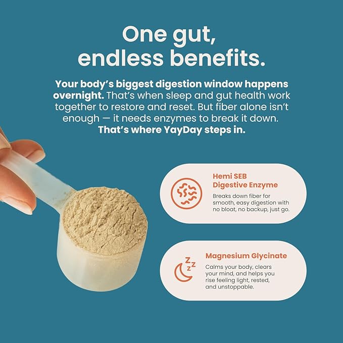 Nighttime Prebiotic Fiber Powder with Digestive Enzymes & Magnesium Glycinate for Sleep | Gut Health Supplement for Women & Men - Digestion Support, Bloating Relief - Citrus, 30 Scoops