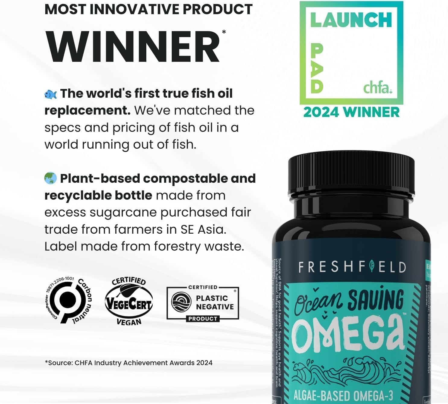 Ocean Saving Omega, Algae Omega 3, DHA Supplement, 2-Month Supply, Sustainably Sourced, Highest Levels of DHA per Capsule (440 mg), w/DPA