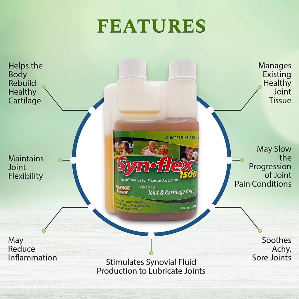 1500mg Liquid Glucosamine & Chondroitin - High Concentration Fast-Absorbing Formula Orange Flavor Helps Support Joint & Cartilage Health - with White Willow Bark, Manganese & Boswellin (32 Day Supply)