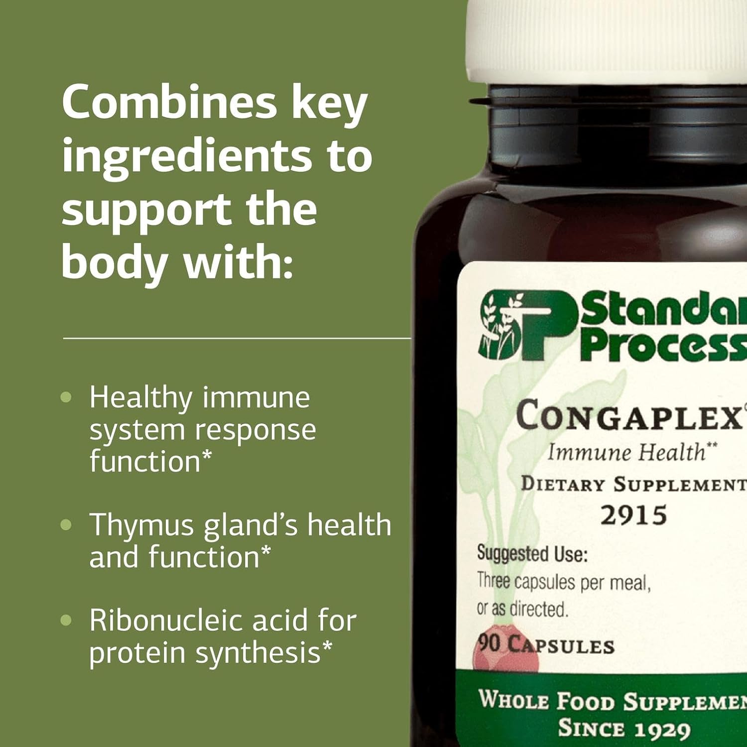 Standard Process Inc. Congaplex, Thymus Gland Support Supplement, Support Immune Health with Calcium Lactate, Magnesium, Vitamin C & Vitamin A, Immune System Aid with Mushroom Powder - 90 Capsules