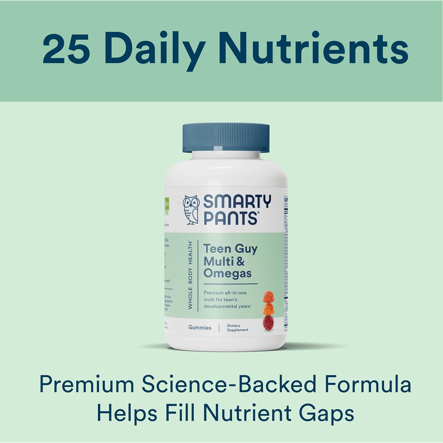 SmartyPants Teen Guy Formula, Daily Multivitamin Gummies: Vitamins C, B12, K, Zinc, & Biotin for Immune Support, Energy, Skin & Hair Support, Assorted Fruit Flavor, 120 Gummies (30 Day Supply)