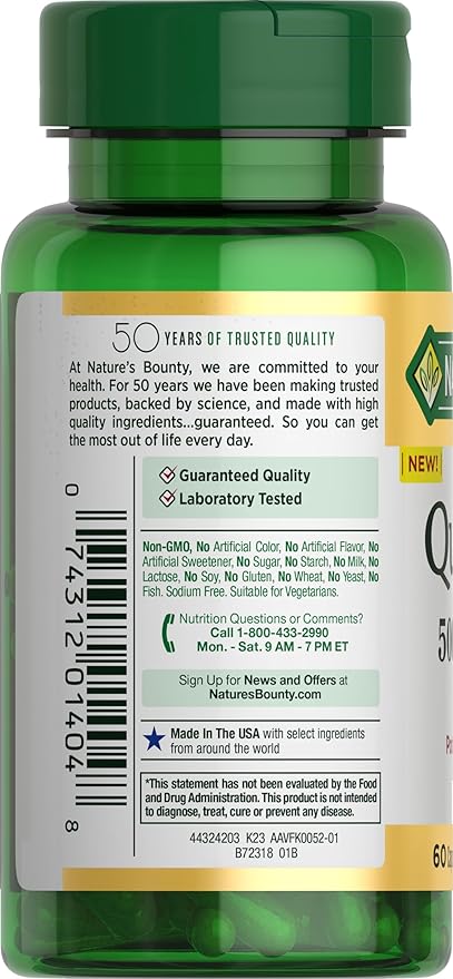 Nature's Bounty Quercetin, Immune Support, 500mg, with Vitamin C, Rose Hips, & Rutin, 60 Count (Pack of 2)