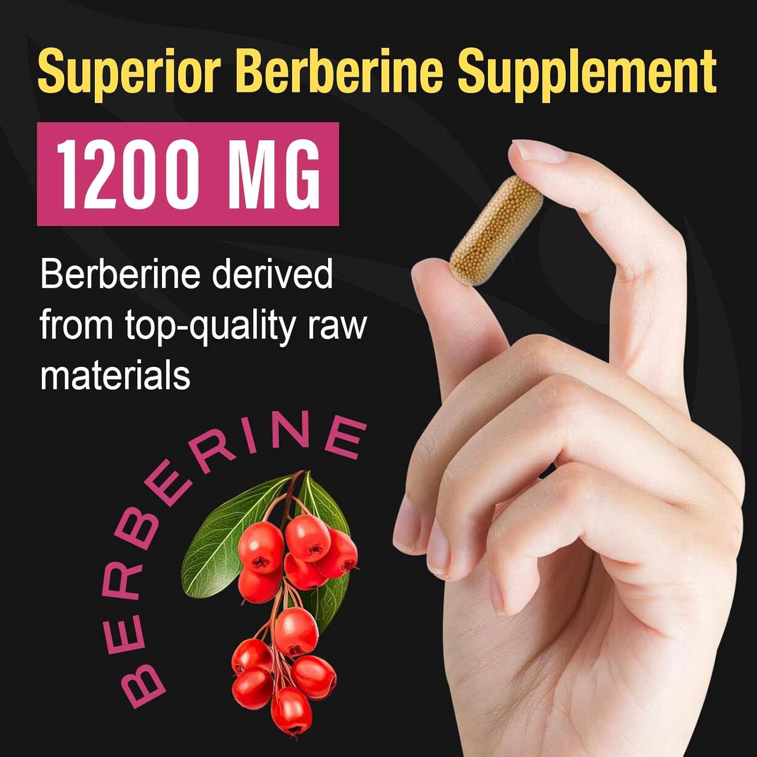Berberine Supplement 1200mg - High Bioavailability Berberine HCL Microbeadlets,GLP-1 & AMPK Activator for Women Men 180 Vegan Capsules